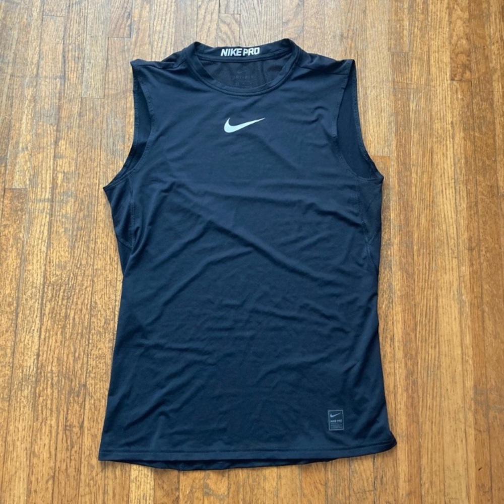 Nike Black Sleeveless Pro Dri-FIT Tank Top with White Swoosh